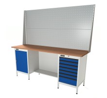 RUNTEC RTS20F-TS0-TS7-P20-P20-5005(7035) Верстак серии Standart, 2000 мм, фанера, тумба с дверью + тумба с 7-ю ящиками, экран 1000, синий (светло-серый) RAL 5005