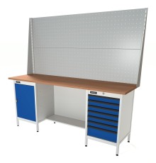 RUNTEC RTS20F-TS0-TS7-P20-P20-5005(7035) Верстак серии Standart, 2000 мм, фанера, тумба с дверью + тумба с 7-ю ящиками, экран 1000, синий (светло-серый) RAL 5005
