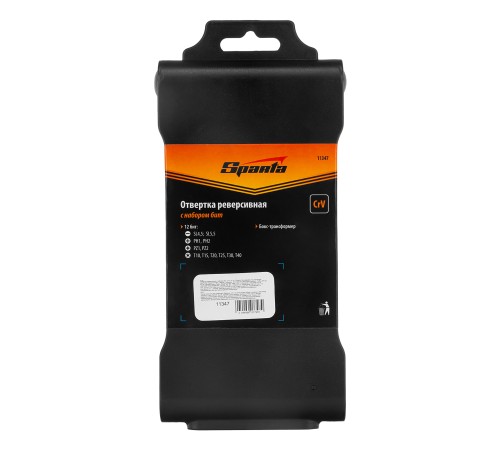 Отвертка реверсивная с набором бит, CrV, 12 шт, Sparta