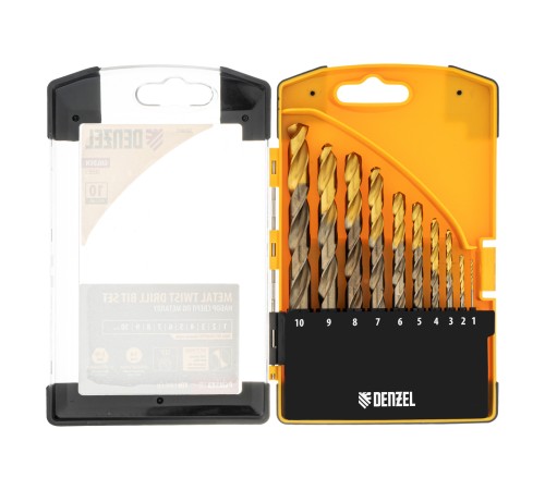 Набор сверл по металлу, 1-10 мм, Р6М5К8-TiN, Golden Tip, 10 шт Denzel