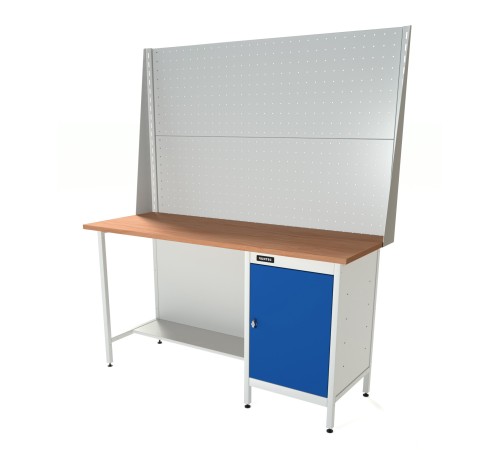 RUNTEC RTS16F-TS0-NS-P16-P16-5005(7035) Верстак серии Standart, 1600 мм, фанера, тумба с дверью, экран 1000, синий (светло-серый) RAL 5005 (7035)