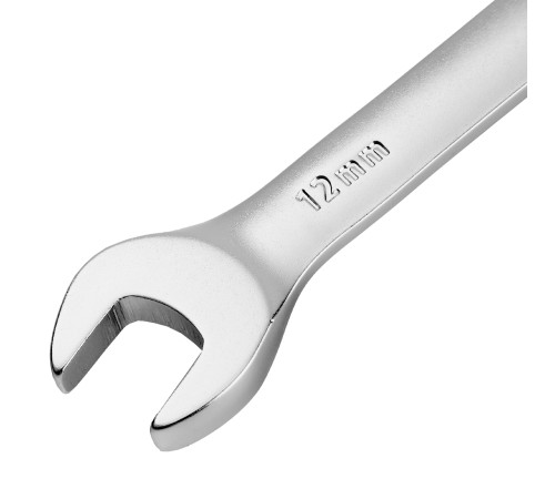 Ключ комбинированный трещоточный, 12 мм, CrV, матовый хром Denzel