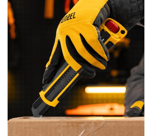 Нож, 25 мм, сменное лезвие, SK4, корпус из ABS + TPR, торцевой зажим Denzel