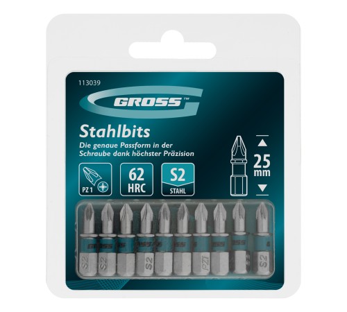 Бита PZ1х25мм, сталь S2, шестигр., 10 шт. Gross