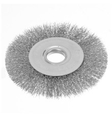 Щетка для УШМ, 125 мм, "Плоская", витая нержавеющая проволока 0.3 мм, посадка 22.2 мм Denzel
