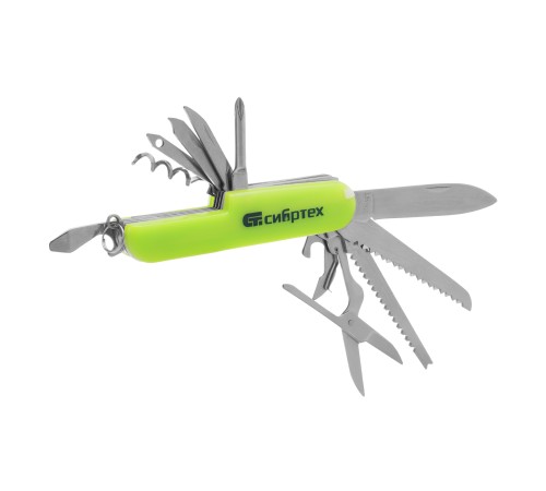 Нож многофункциональный, компактный размер, 15 функций, 90 мм Сибртех
