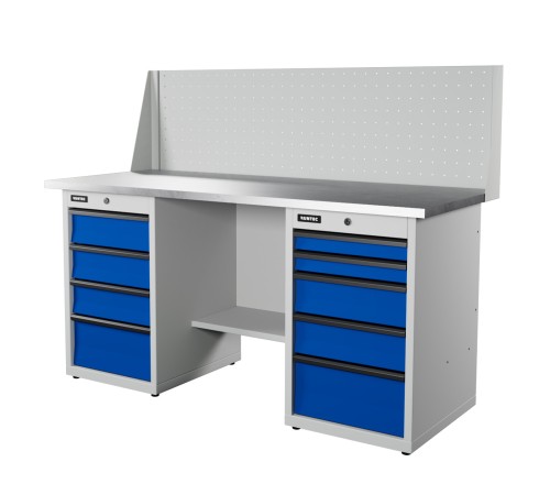 RUNTEC RTI17Z-TI4-TI5-P17-5005(7035) Верстак серии Industrial, 1700 мм, оцинк, тумба с 4-мя ящиками + тумба с 5-ю ящиками, экран 500, синий (светло-серый) RA
