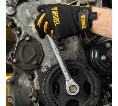 Ключ комбинированный трещоточный, 18 мм, CrV, матовый хром Denzel