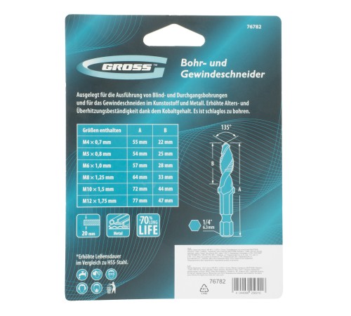 Набор сверл-метчиков, М4-М12, Co5% // Gross