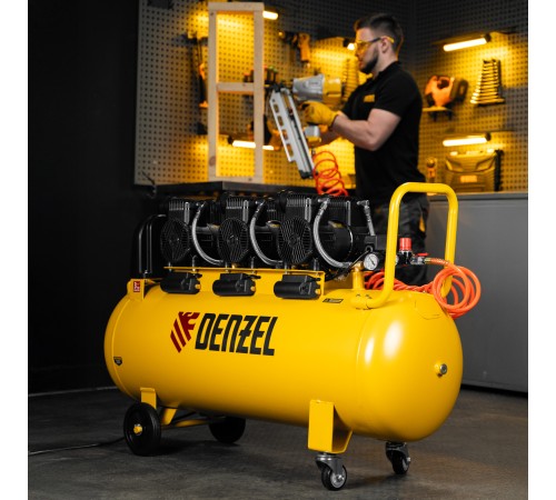 Компрессор безмасл. малошумн. DLP-4500/150, 4,5 кВт, 3х1,5 кВт,150 л, 2850 об/мин,750 л/мин Denzel