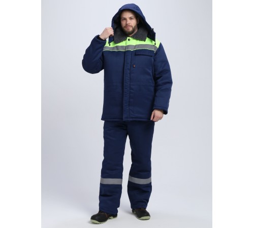 Костюм зимний Труженик-Ультра СОП (тк.Смесовая,210) брюки, т.синий/лимонный