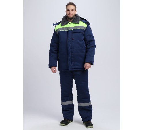 Костюм зимний Труженик-Ультра СОП (тк.Смесовая,210) брюки, т.синий/лимонный