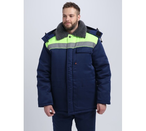 Костюм зимний Труженик-Ультра СОП (тк.Смесовая,210) брюки, т.синий/лимонный