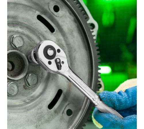 Ключ-трещотка 3/8", 45 зубьев, цельнометаллический, с быстрым сбросом, CrV, хром Сибртех