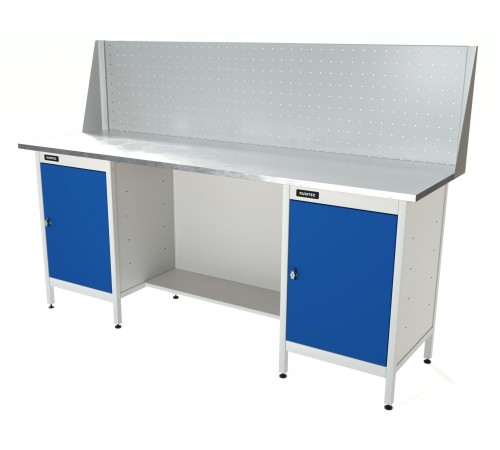 RUNTEC RTS20Z-TS0-TS0-P20-5005(7035) Верстак серии Standart, 2000 мм, оцинк, тумба с дверью + тумба с дверью, экран 500, синий (светло-серый) RAL 5005 (7035)