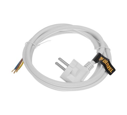 Шнур сетевой Energy Series, ПВС, 1,5 м, 3 x 1,5 мм, с неразборной вилкой, белый, Denzel