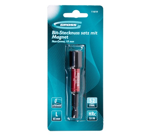 Бита с торцевой головкой, магнит. Nut-Driver, 10 мм, S2 Gross