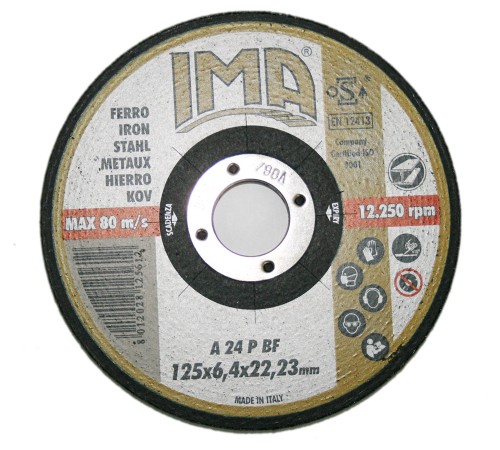 Абразивный шлифовальный диск IMA по металлу 125х6,4х22,23мм A24P изогнутый Абразивный шлифовальный диск IMA по металлу 125х6,4х22,23мм A24P изогнутый