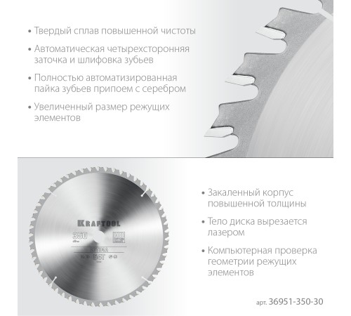 KRAFTOOL Optima, 350 х 30 мм, 54Т, пильный диск по дереву (36951-350-30) KRAFTOOL Optima, 350 х 30 мм, 54Т, пильный диск по дереву (36951-350-30)