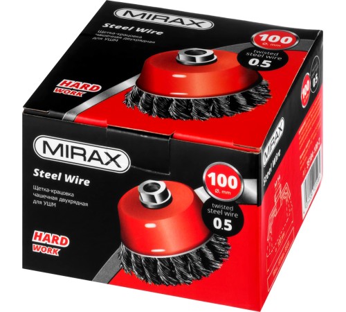 MIRAX d 100 мм, щетка-крацовка чашечная для УШМ 35104-100-2 MIRAX d 100 мм, щетка-крацовка чашечная для УШМ 35104-100-2
