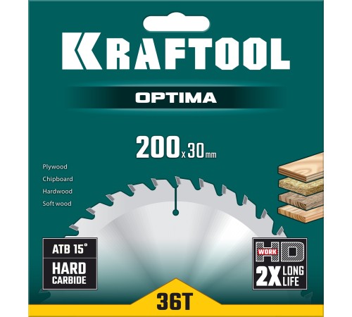 KRAFTOOL Optima, 200 х 30 мм, 36Т, пильный диск по дереву (36951-200-30) KRAFTOOL Optima, 200 х 30 мм, 36Т, пильный диск по дереву (36951-200-30)