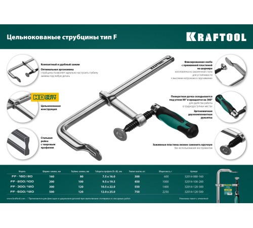 KRAFTOOL F 400х120 мм, струбцина 32014-120-500 KRAFTOOL F 400х120 мм, струбцина 32014-120-500