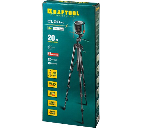 KRAFTOOL линейный лазерный нивелир со штативом CL-20 #3 34700-3 Professional KRAFTOOL линейный лазерный нивелир со штативом CL-20 #3 34700-3 Professional