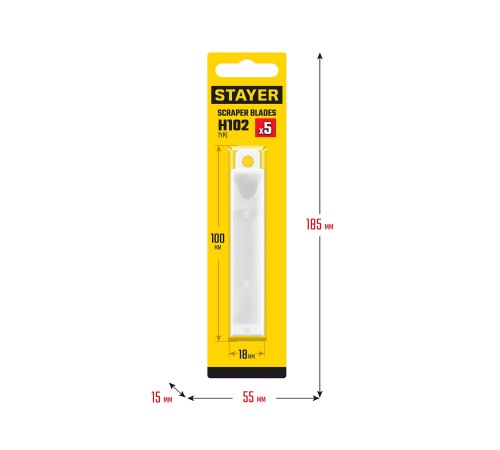 STAYER 100 мм, 5 шт, сменное лезвие для скребка 08515 (08515-S5) STAYER 100 мм, 5 шт, сменное лезвие для скребка 08515 (08515-S5)