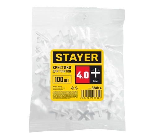 STAYER 4 мм, Х-образные, 100 шт., крестики для кафельной плитки 3380-4 STAYER 4 мм, Х-образные, 100 шт., крестики для кафельной плитки 3380-4