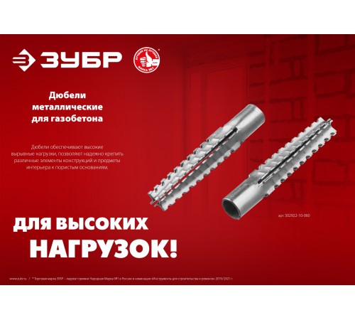 ЗУБР 10 х 60 мм, 80 шт, металлический дюбель для газобетона (302922-10-060) ЗУБР 10 х 60 мм, 80 шт, металлический дюбель для газобетона (302922-10-060)