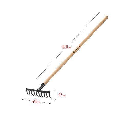 GRINDA 445x95x1300 мм, 10 зубцов, грабли прямые садовые 39583-10