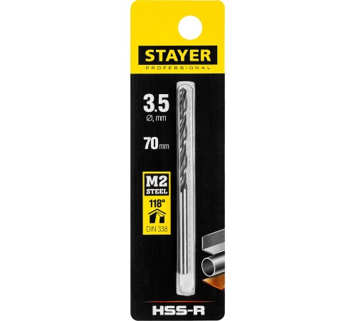 STAYER Ø 3.5 х 70 мм, сверло спиральное по металлу 29602-3.5 Professional STAYER Ø 3.5 х 70 мм, сверло спиральное по металлу 29602-3.5 Professional