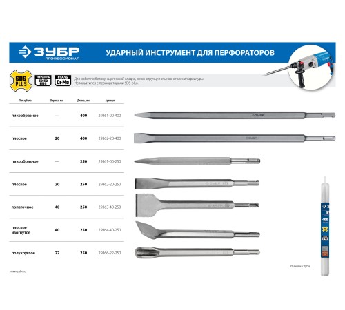 ЗУБР 20 х 400 мм, SDS-plus, зубило плоское БУРАН 29362-20-400_z01 ЗУБР 20 х 400 мм, SDS-plus, зубило плоское БУРАН 29362-20-400_z01