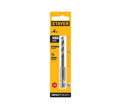 STAYER НЕХ-1/4″, d 4.0 х 98 мм, сверло по металлу для винтовёртов и шуруповертов IMPACT READY (29603-4) STAYER НЕХ-1/4″, d 4.0 х 98 мм, сверло по металлу для винтовёртов и шуруповертов IMPACT READY (29603-4)
