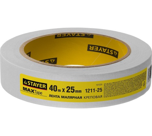 STAYER 25 мм, 40 м, до +80° С, лента малярная 1211-25 STAYER 25 мм, 40 м, до +80° С, лента малярная 1211-25