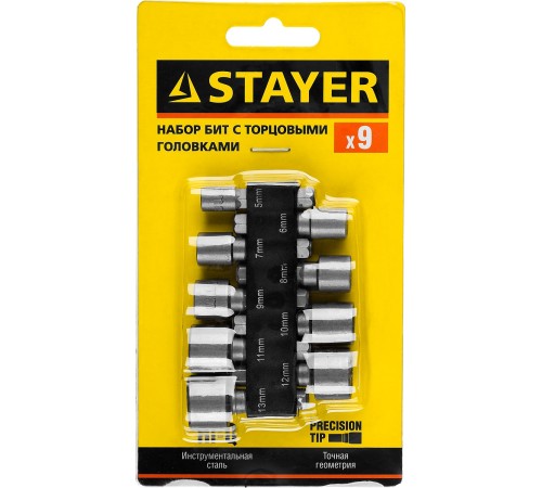 STAYER 9 шт., набор бит с торцовыми головками 26089-H9 STAYER 9 шт., набор бит с торцовыми головками 26089-H9