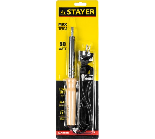 STAYER 80 Вт, 220 В, клин, деревянная рукоятка, электропаяльник Maxterm 55310-80 Master STAYER 80 Вт, 220 В, клин, деревянная рукоятка, электропаяльник Maxterm 55310-80 Master