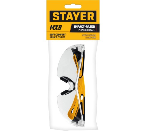 STAYER MX-9, открытого типа, прозрачные, защитные очки с двухкомпонентными дужками (110490) STAYER MX-9, открытого типа, прозрачные, защитные очки с двухкомпонентными дужками (110490)