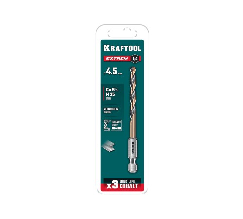 KRAFTOOL НЕХ-1/4″, d 4.5 х 87 мм, сверло по металлу для винтовёртов и шуруповертов IMPACT READY (29652-4.5) KRAFTOOL НЕХ-1/4″, d 4.5 х 87 мм, сверло по металлу для винтовёртов и шуруповертов IMPACT READY (29652-4.5)