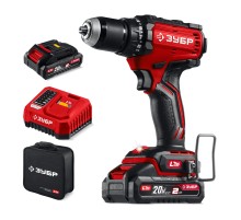 ЗУБР 20 В, 65 Н·м, 2 АКБ LMS (2 А·ч), бесщеточная дрель-шуруповерт, сумка (ДБ-65-22)