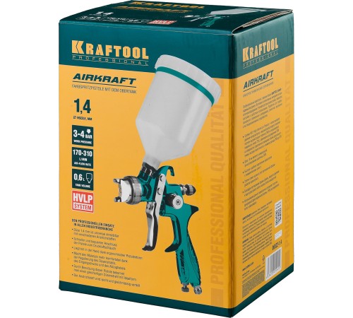 KRAFTOOL сопло 1,4 мм, краскопульт пневматический с верхним бачком AIRKRAFT 06522-1.4 Pro