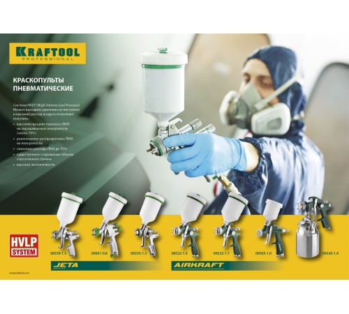 KRAFTOOL сопло 1,4 мм, краскопульт пневматический с верхним бачком AIRKRAFT 06522-1.4 Pro