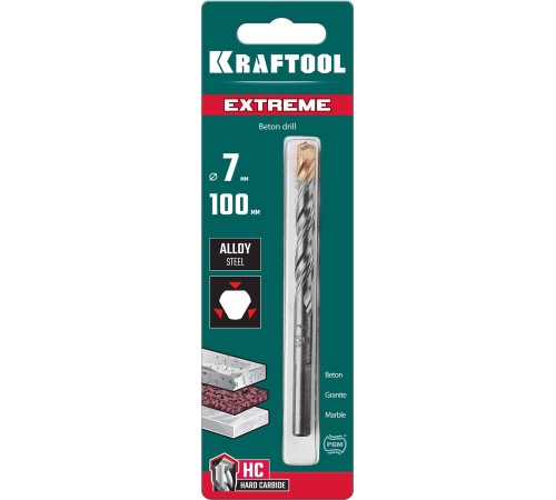 KRAFTOOL Extreme, 7 х 100 мм, трехгранный хвостовик, сверло по бетону (29166-100-07) KRAFTOOL Extreme, 7 х 100 мм, трехгранный хвостовик, сверло по бетону (29166-100-07)