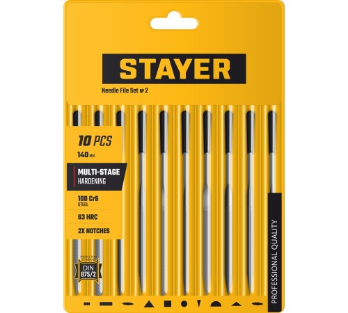 STAYER 140 мм, 10 предм., набор надфилей, Professional (16011-H10) STAYER 140 мм, 10 предм., набор надфилей, Professional (16011-H10)
