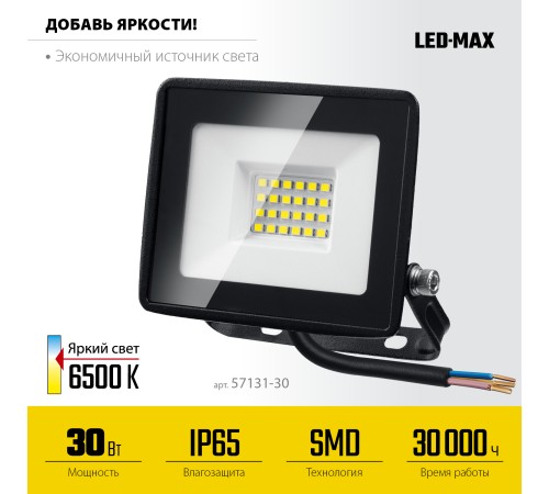 STAYER LED-MAX, 30 Вт, 6500K, IP 65, светодиодный прожектор (57131-30) STAYER LED-MAX, 30 Вт, 6500K, IP 65, светодиодный прожектор (57131-30)