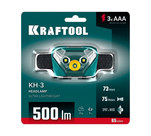 KRAFTOOL KH-3, 500 лм, 5 режимов, налобный фонарь, 3ААА (56456) KRAFTOOL KH-3, 500 лм, 5 режимов, налобный фонарь, 3ААА (56456)