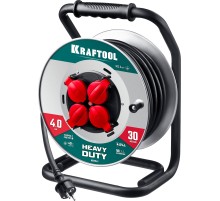 KRAFTOOL КГ 3х2.5 30м 4000Вт IP44, HEAVY DUTYСиловой удлинитель на стальной катушке (55086-30)