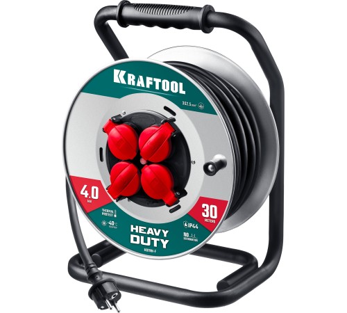 KRAFTOOL КГ 3х2.5 30м 4000Вт IP44, HEAVY DUTYСиловой удлинитель на стальной катушке (55086-30) KRAFTOOL КГ 3х2.5 30м 4000Вт IP44, HEAVY DUTYСиловой удлинитель на стальной катушке (55086-30)