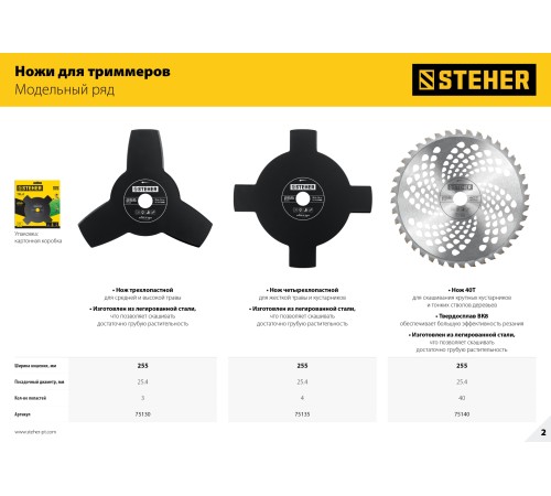 STEHER TB-4, 255 мм, 4T, нож для триммера (75135) STEHER TB-4, 255 мм, 4T, нож для триммера (75135)
