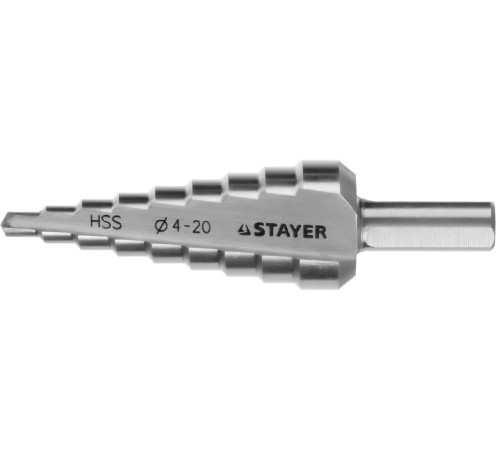 STAYER 4-20 мм, 9 ступеней, HSS, сверло ступенчатое 29660-4-20-9 STAYER 4-20 мм, 9 ступеней, HSS, сверло ступенчатое 29660-4-20-9